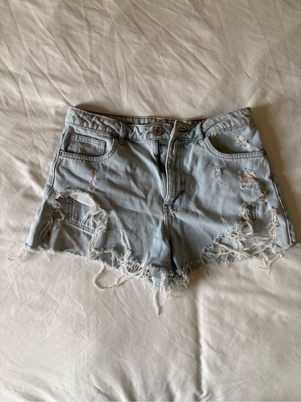 Forever 21 Light Wash Distressed Denim Cutoff Shorts